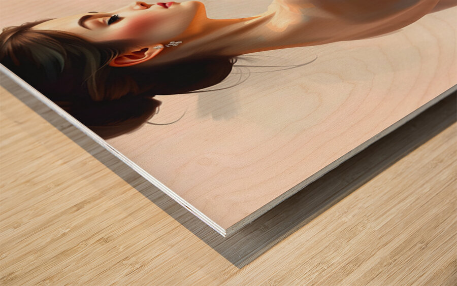 Elegant Woman in White Dress: Fashion Photoshoot with Bridal Vibes Wood print