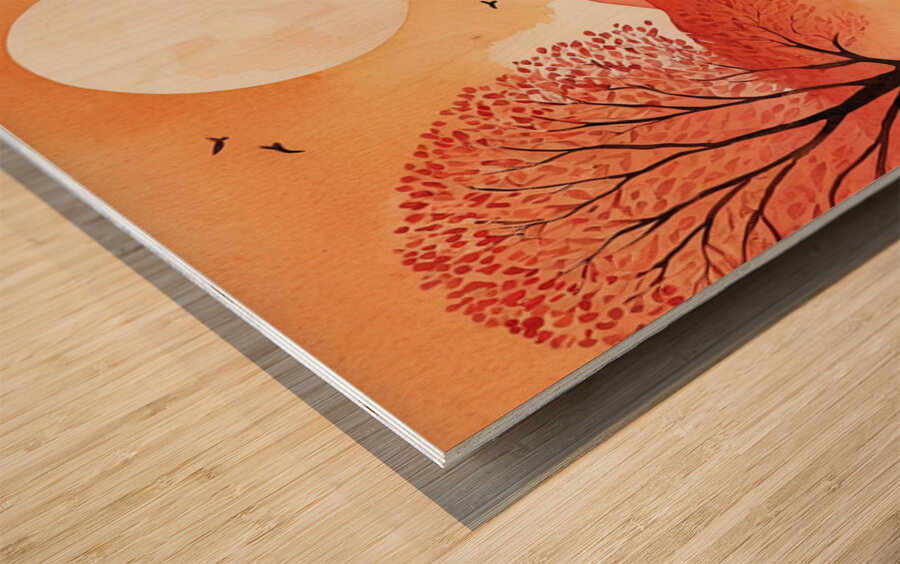 Japanese Watercolor Autumn Sun   GIA2501 0436 ILU Wood print