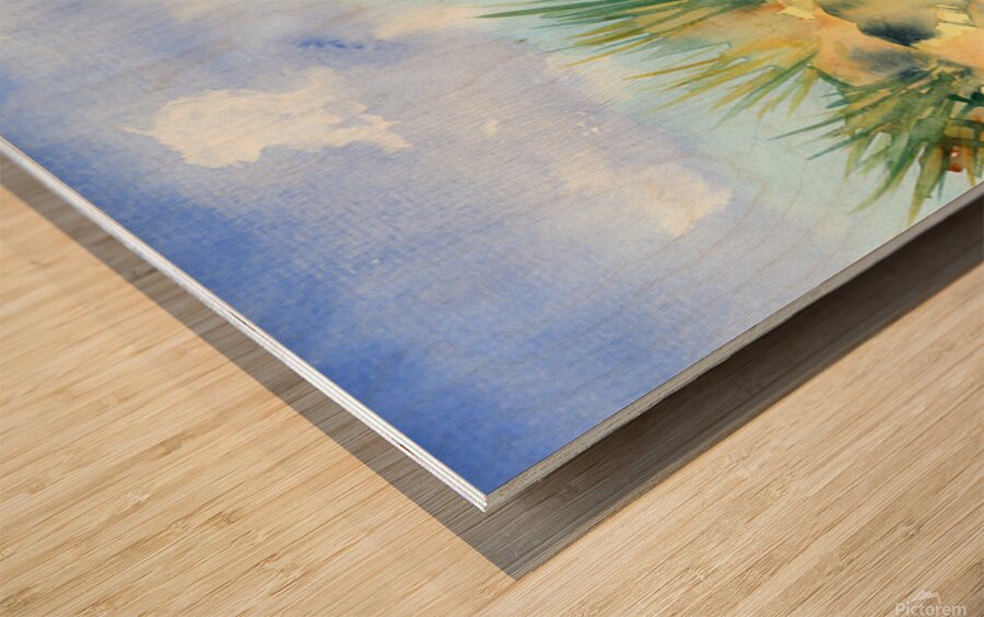 Beach summer watercolor painting Wood print