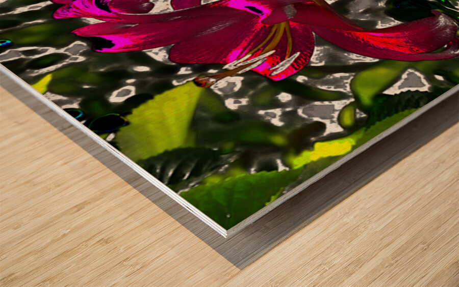  Abstract Vivid Lily Flowers                                                                                                                       Wood print