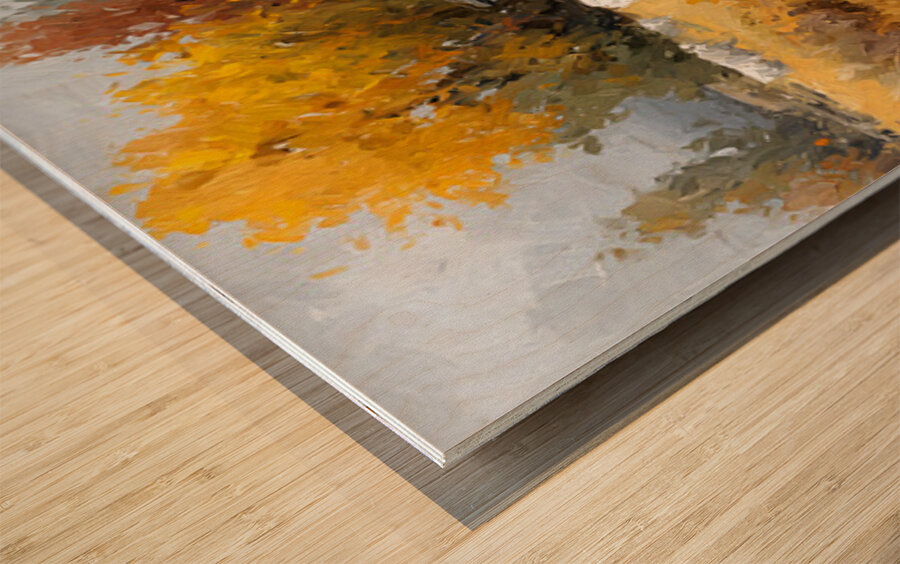 Autumn Barn with Grazing Cows – Farmhouse Landscape Art Print Wood print