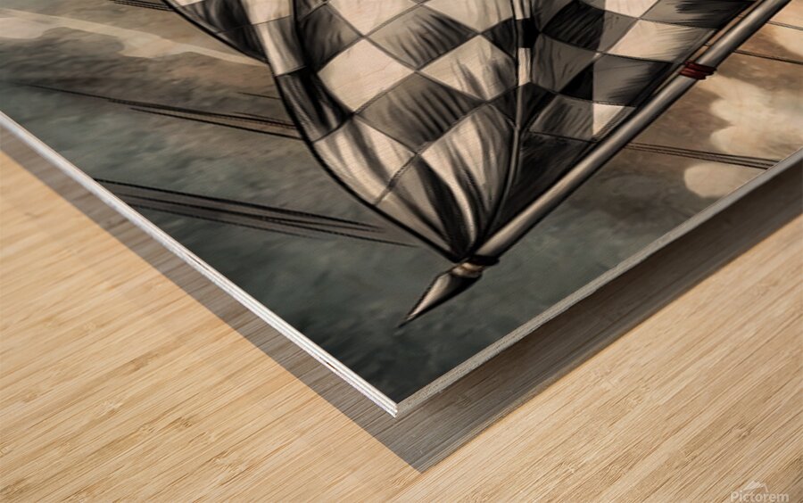 Monochrome Pencil Sketch of a Waving Checkered Racing Flag Wood print