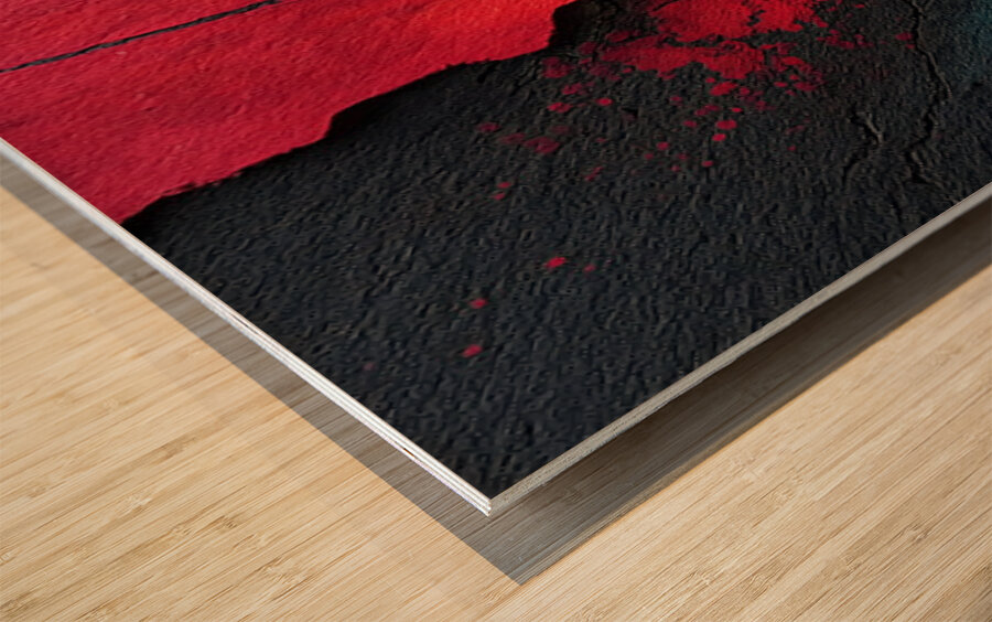 Solar Ring – Red Gold Textured Abstract Print Wood print