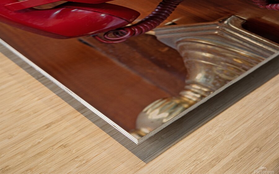 Red rotary phone Wood print