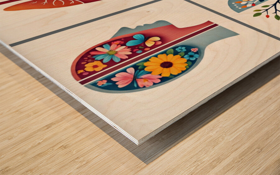 Medical Illustration of Brain and Heart – Clinic Wall Art Wood print