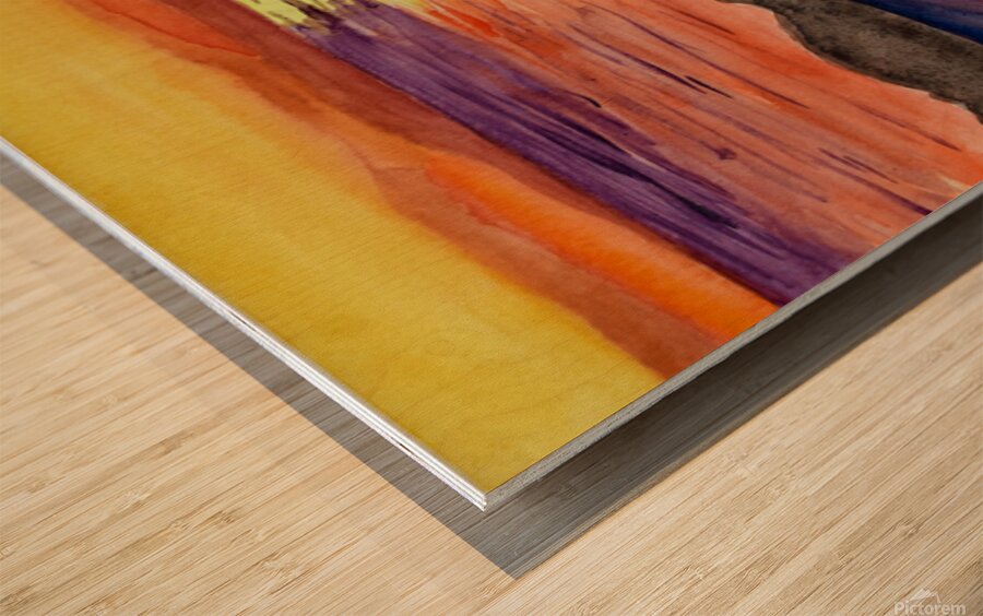 Orange sunset over the ocean Wood print