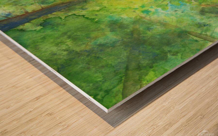 Looking up into the treetops handmade watercolor Wood print