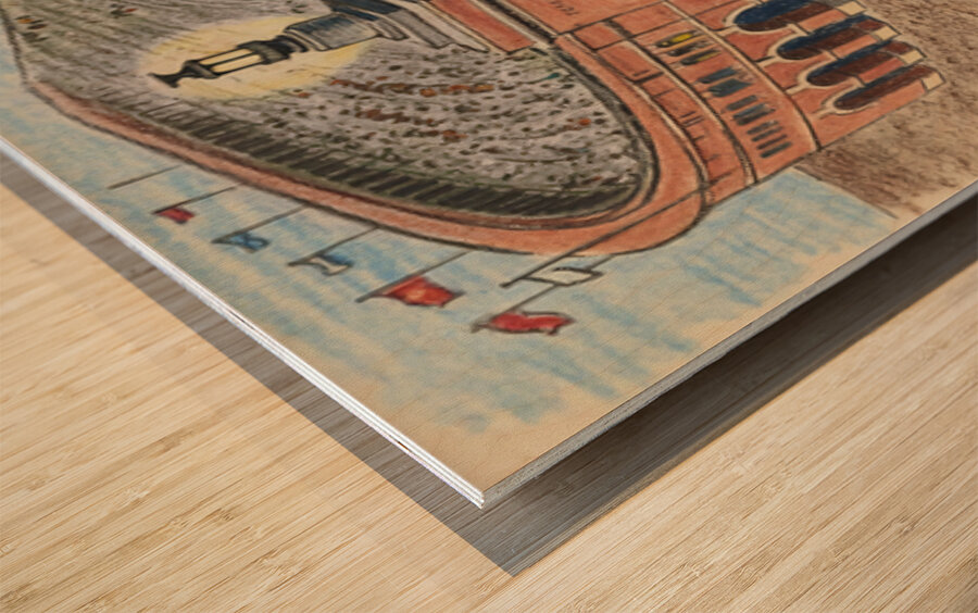 1920s Football Stadium Art Remix Wood print