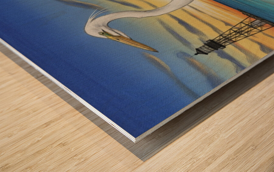 White Egret Overlooking The Sanibel  Lighthouse Oct 28 2025 at 9 11 54 AM Wood print