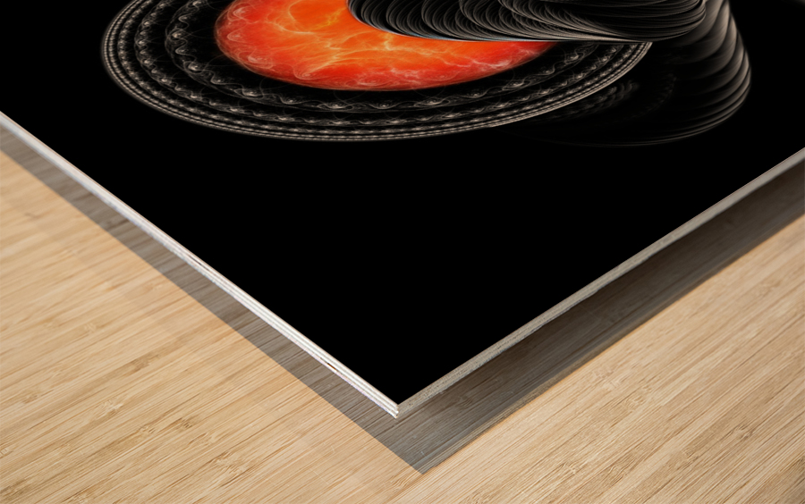 Trilia Red Nebula Fractal Portrait BLKGS Orange Sun Wood print