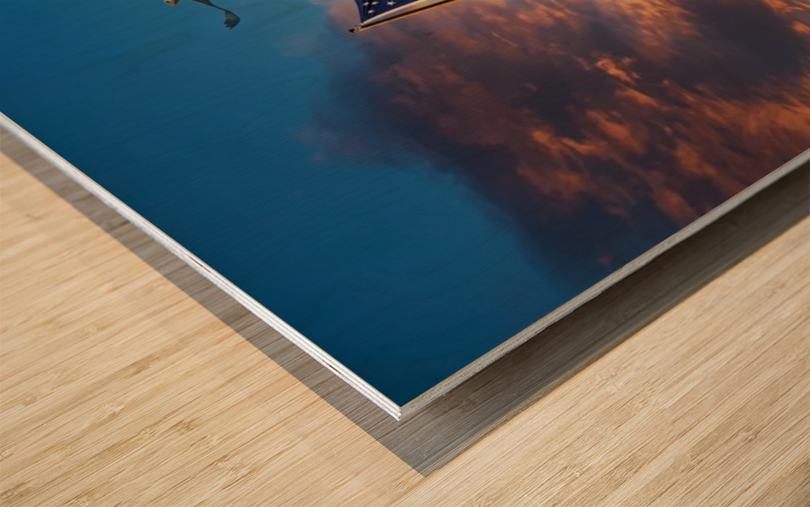 American Flag on Old Flagpole at Sunset with Eagle Wood print
