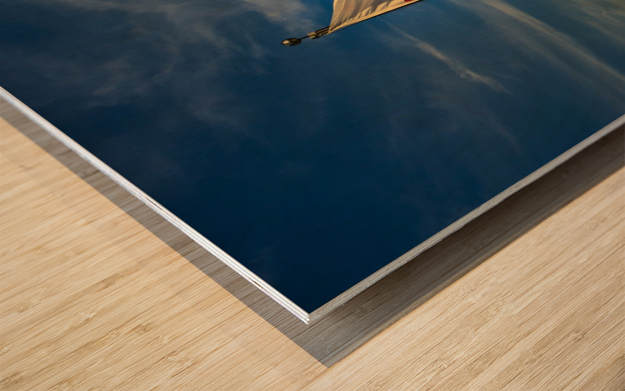 California and American Flags at Sunset Wood print