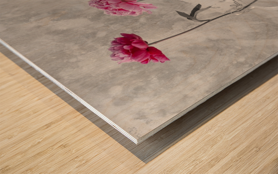 Peonies in glass bottles Wood print