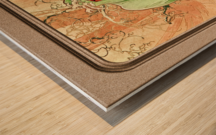 Winter In A Green Cape by Alphonse Mucha Vintage Old Masters Art Nouveau Reproduction Wood print