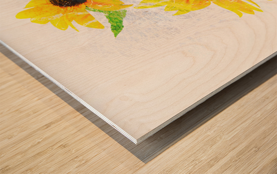 Abstract bouquet of flowering sunflowers Wood print