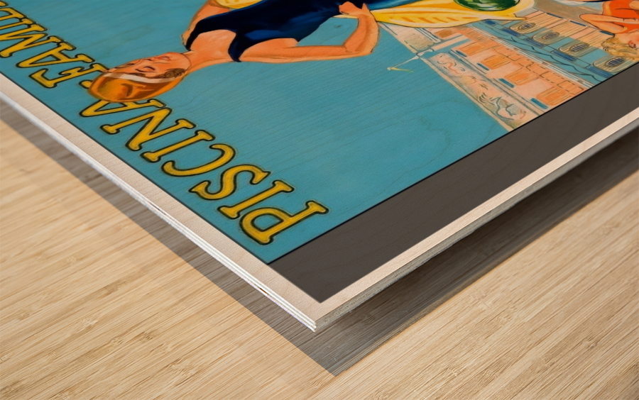 Vintage poster da natacao de piscina familias Wood print