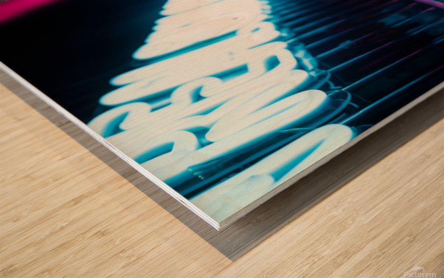 Young Chinese woman portrait with neon lights Wood print