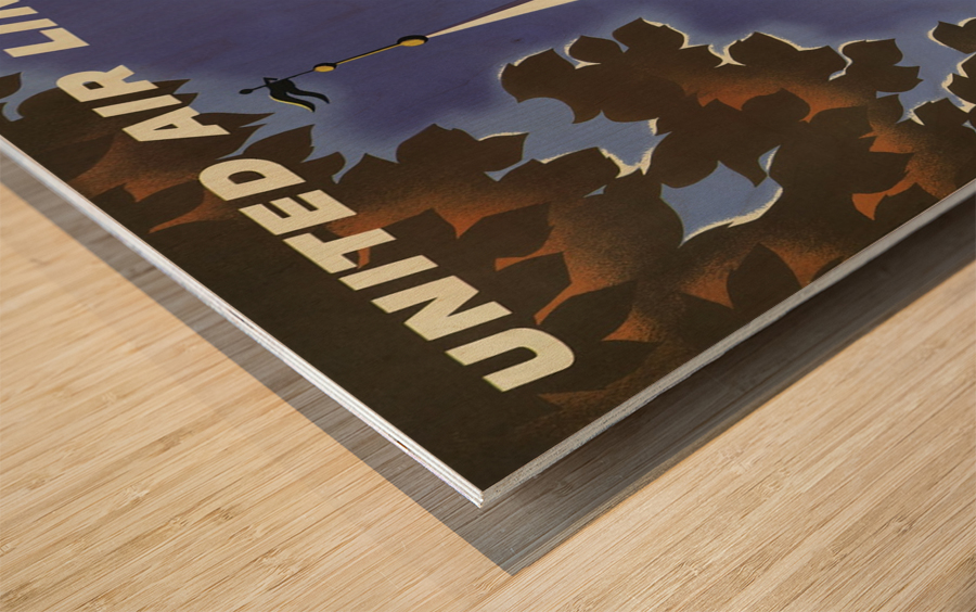 United Airlines New England Vintage Travel Poster Wood print