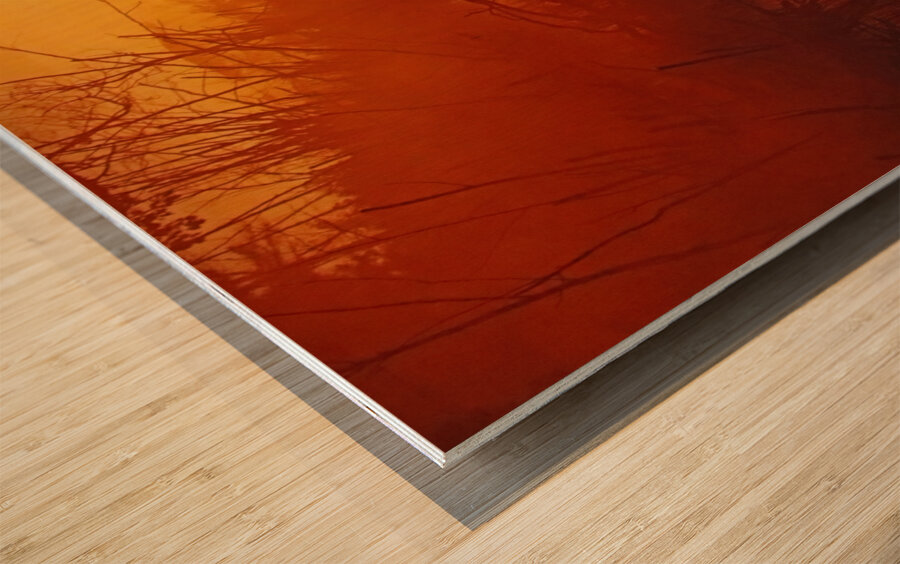 Foggy Glowing Sunrise Wood print