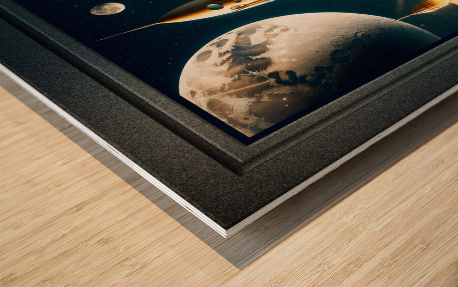 Take An Adventurous Journey To The Moon AI Concept Art by Xzendor7 Vintage Art Poster Wood print
