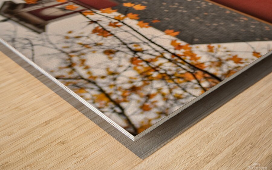 08 Rainy Day Barn in Autumn Wood print