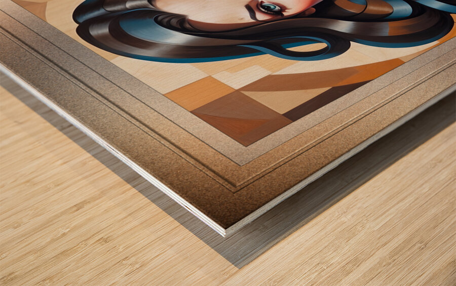 Geometry Is My Subject Pop Surreal Cubism Captivating Portrait AI Concept Art by Xzendor7 Wood print