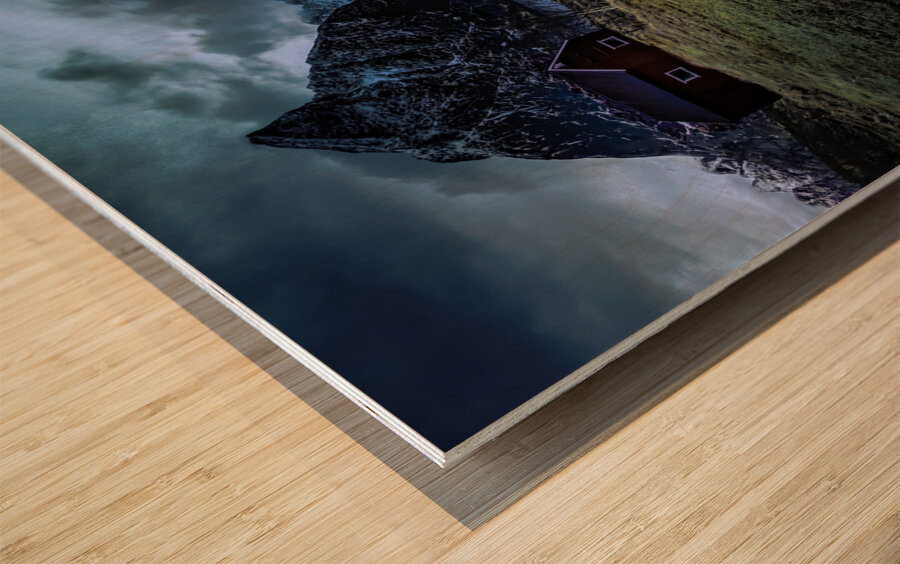 Sakrisoya Mountain Fjord Wood print