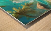 Visualize a pristine tropical beach with crystal-clear Wood print
