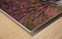 Wooden bench view of Valley Falls on spring morning Wood print