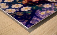 Cute Anime Style Girl With Birthday Cake Painting Wood print