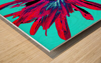 Abstract Pink Daisy on a Light Blue Background Wood print