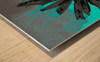 Abstract Dark Fiery Daisy on a Turquoise Abstract Background Wood print