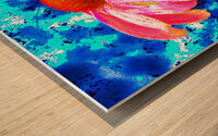 Abstract Pink Cone Flower on a Blue Abstract Background Wood print