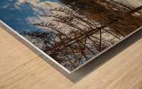 Panorama shot of flooded church tower in Lake Reschen Reschensee in South Tyrol Italy Wood print