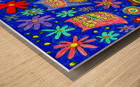 Abstract Owls and Colourful Flowers Wood print