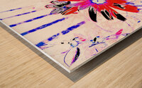 Abstract Red and Blue Daises Wood print