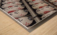 Rows of japanese lanterns hanging in a shinto shrine Wood print