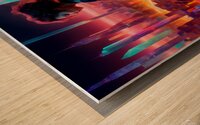 Beautiful Woman in Colorful Futuristic Cyberpunk City Painting Wood print