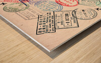Vintage travel stamps Wood print