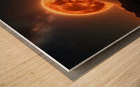 Fiery Orange Moon over Rocky Landscape Wood print
