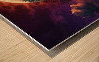 Crimson Sky & Obsidian Tree: A Surreal Dreamscape Wood print