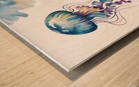 Vibrant Watercolor Jellyfish on White Background – Ocean-Inspired Digital Art Print Wood print
