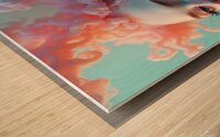 Ethereal Bloom: Dreamy Woman Portrait with Flowing Coral Hair Wood print