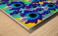Abstract Vibrant Turquoise Sunflowers Wood print