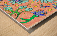Abstract Colourful Flowers and Dragonflies Wood print