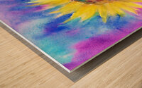 Rainbow sunflower watercolor painting Wood print