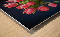 Red Tulips in Blue Wood print