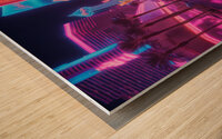 Futuristic neon night view of Las Vegas Strip glowing pink and blue lights reflections on wet streets cinematic cyberpunk vibe detailed and vivid photorealistic with neon flair high-resolution ideal for metal print Psychedelic style Wood print