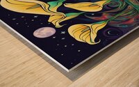 Moon shining over Calla Lily flowers  Psychedelic style Wood print