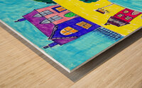 Abstract Colourful Doodle Houses Wood print